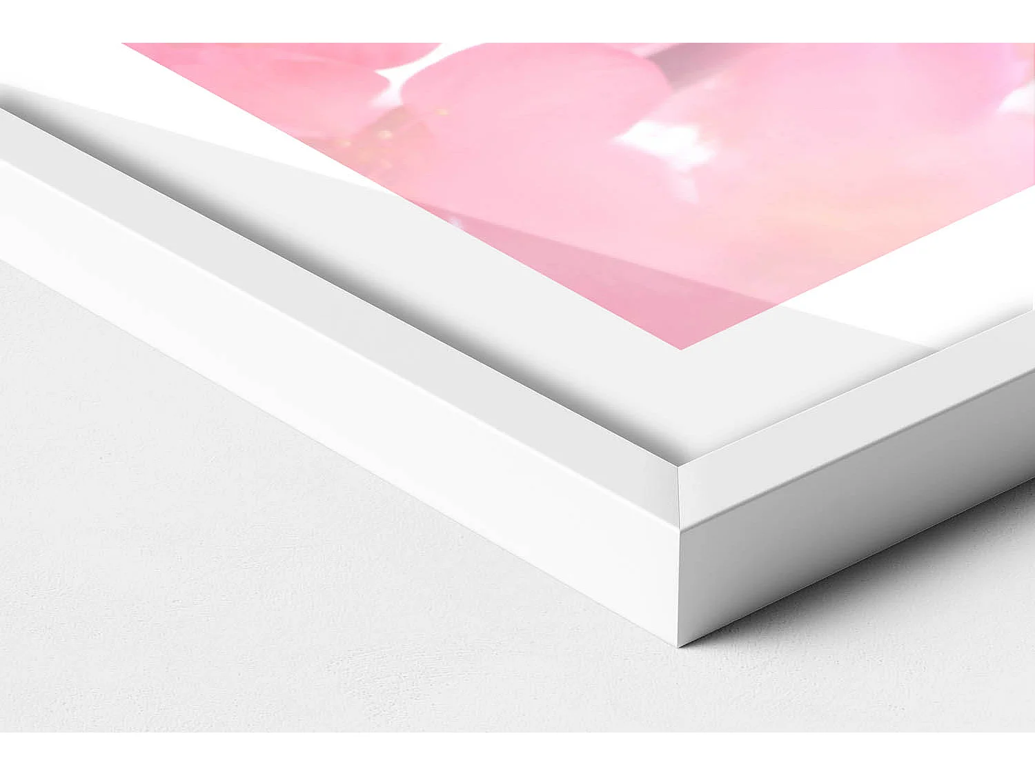 Dekoratives Gemälde mit weißem Rahmen, Rosa Frühlingsblumen auf den Zweigen 70 x 50 cm – Perfekt für das Wohn- oder Schlafzimmer