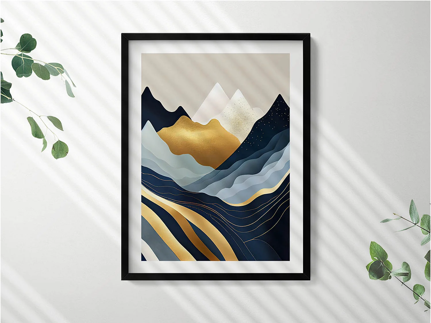 Dekoratives Gemälde mit schwarzem Rahmen, Abstrakte Berge 60 x 80 cm – Perfekt für das Wohn- oder Schlafzimmer