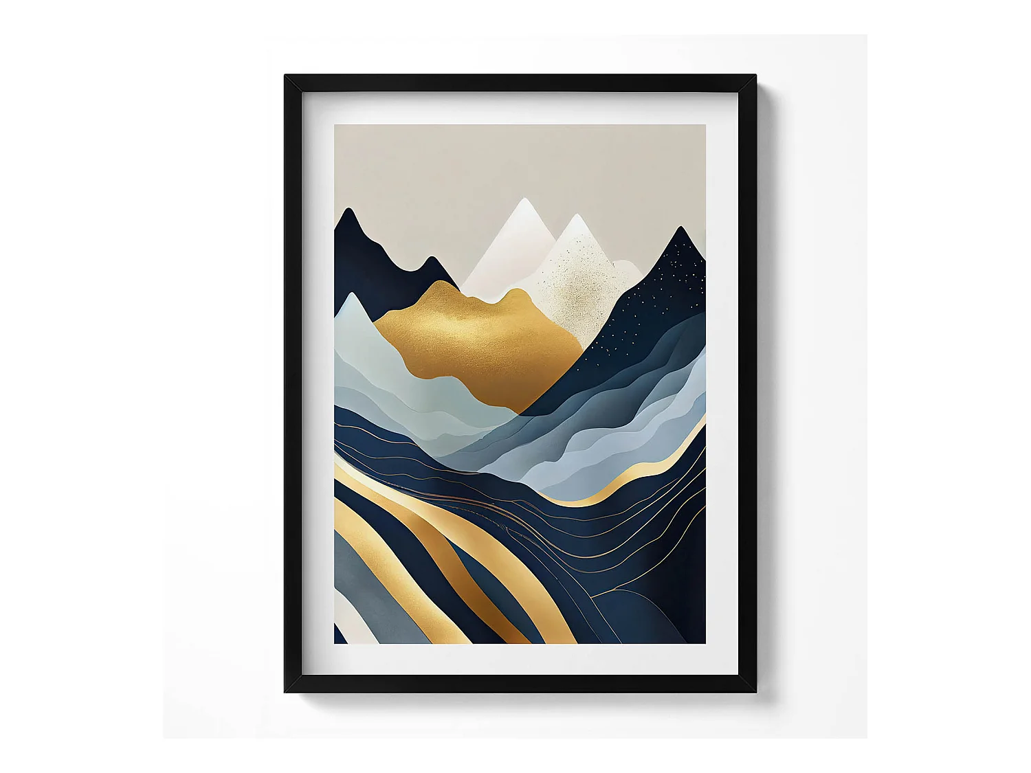 Tableau décoratif avec cadre noir, Montagnes abstraites 60 x 80 cm– Parfait pour le salon ou la chambre