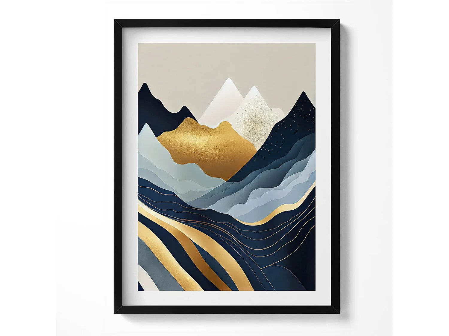 Tableau décoratif avec cadre noir, Montagnes abstraites 60 x 80 cm– Parfait pour le salon ou la chambre