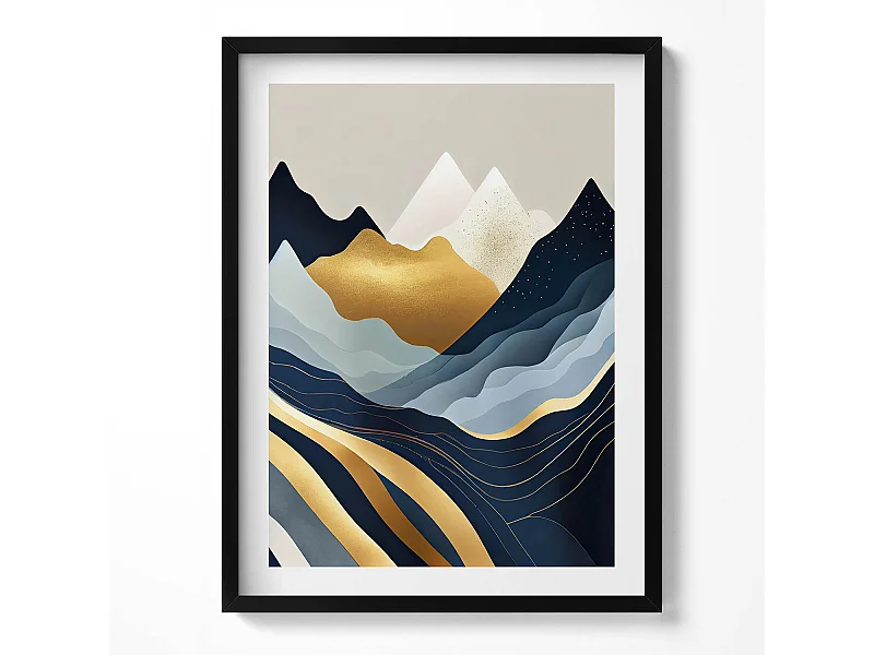 Dekoratives Gemälde mit schwarzem Rahmen, Abstrakte Berge 60 x 80 cm – Perfekt für das Wohn- oder Schlafzimmer