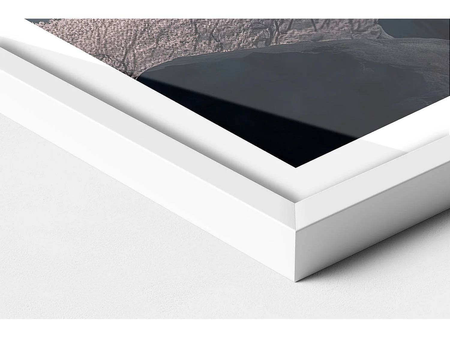 Tableau décoratif avec cadre blanc, Tour asiatique et fleurs de cerisier 60 x 40 cm– Parfait pour le salon ou la chambre