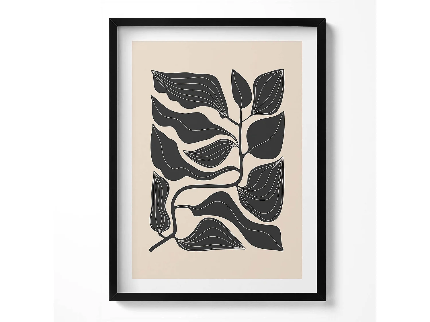 Tableau décoratif avec cadre noir, Plantes minimalistes 60 x 80 cm– Parfait pour le salon ou la chambre