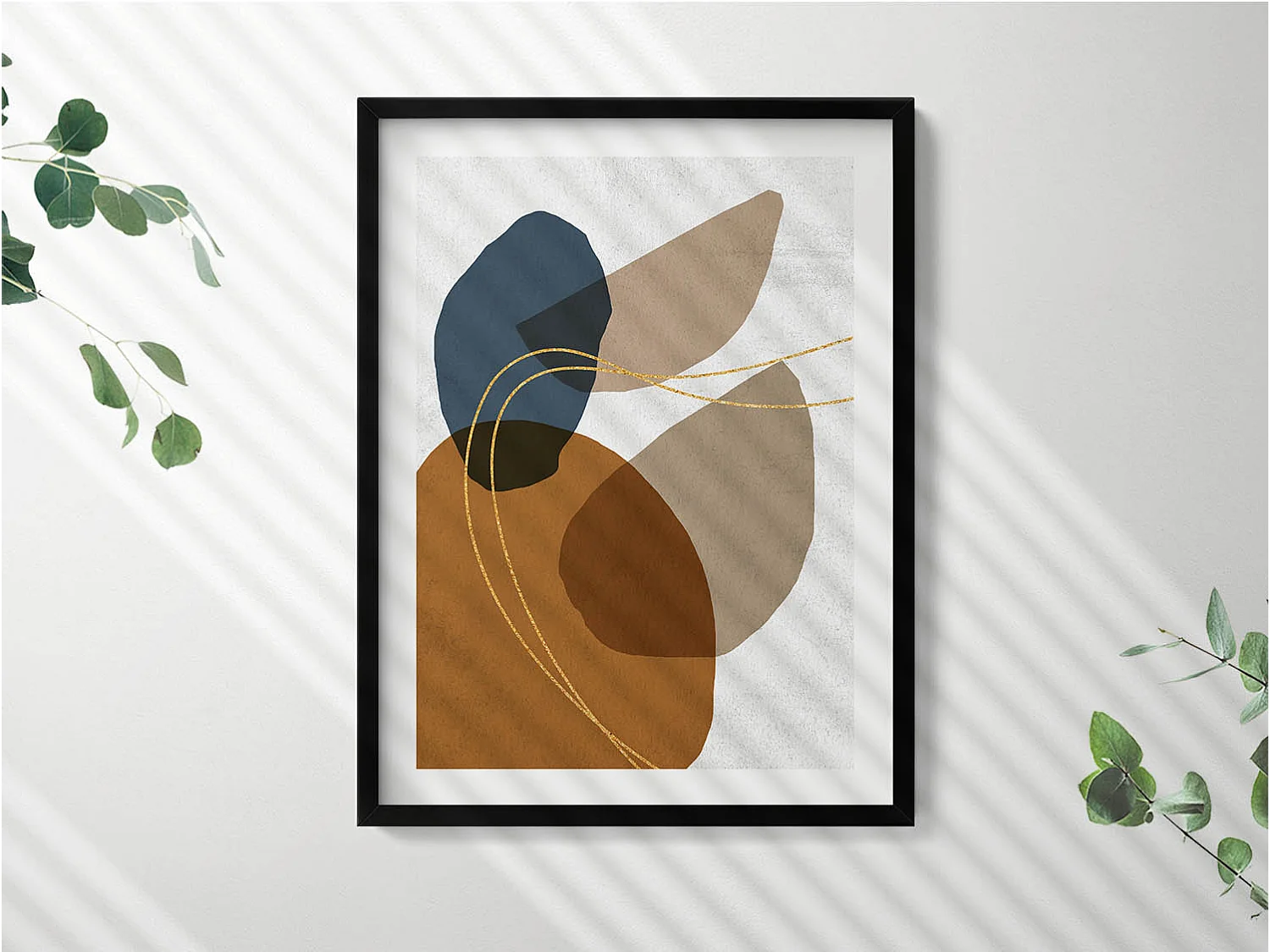 Dekoratives Gemälde mit schwarzem Rahmen, abstrakte böhmische Komposition 60 x 80 cm – perfekt für das Wohn- oder Schlafzimmer