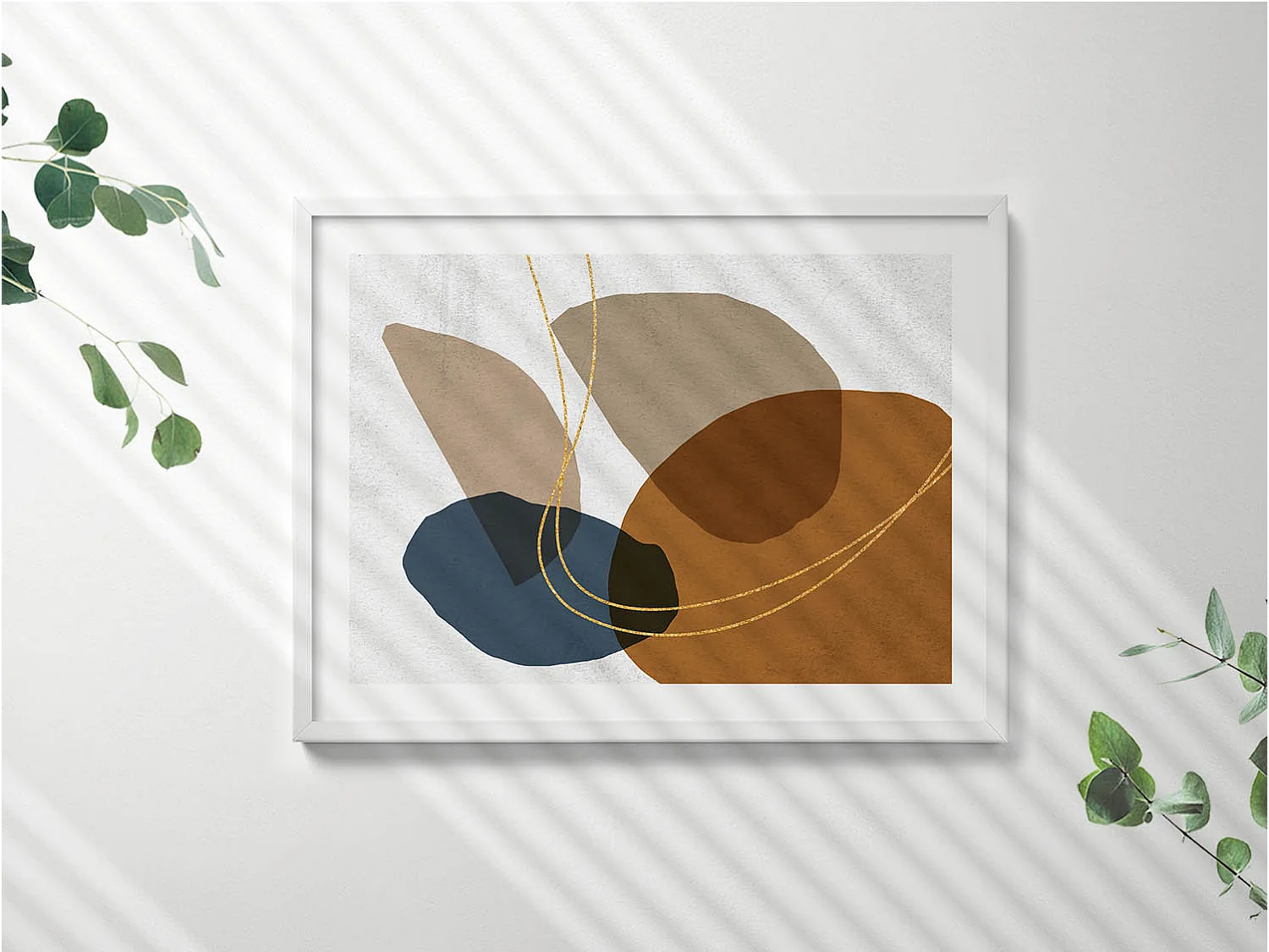 Dekoratives Gemälde mit weißem Rahmen, abstrakte böhmische Komposition 80 x 60 cm – perfekt für das Wohn- oder Schlafzimmer