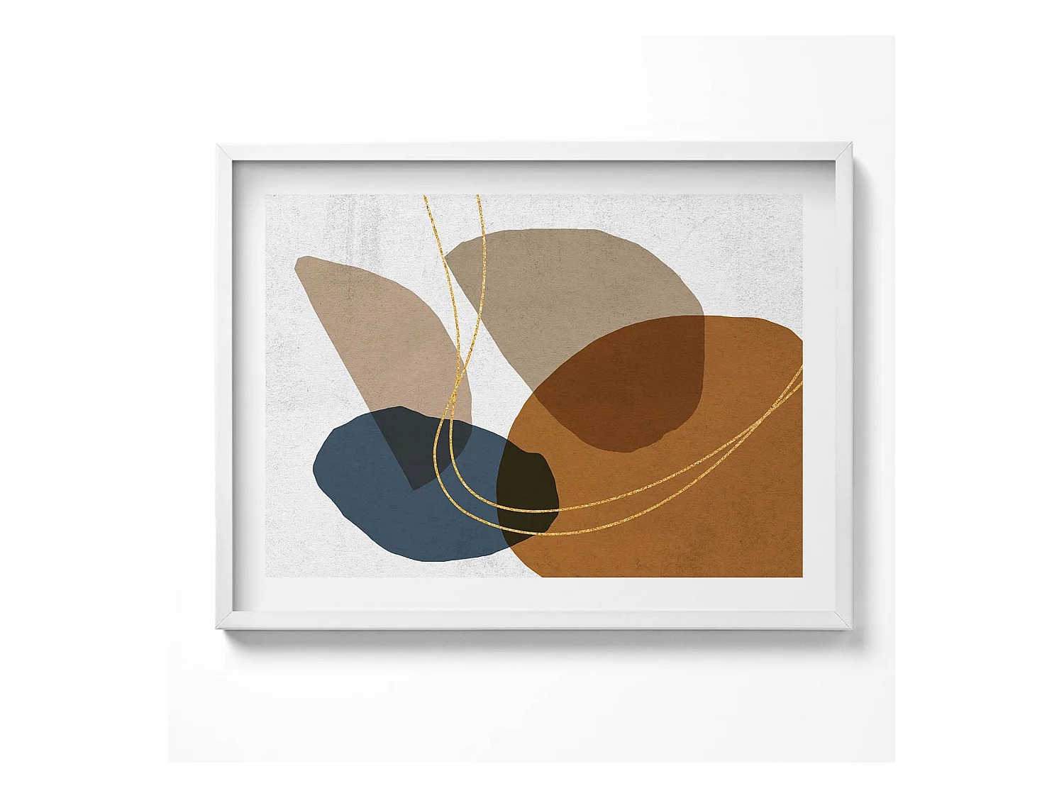 Tableau décoratif avec cadre blanc, Composition bohème abstraite 80 x 60 cm– Parfait pour le salon ou la chambre