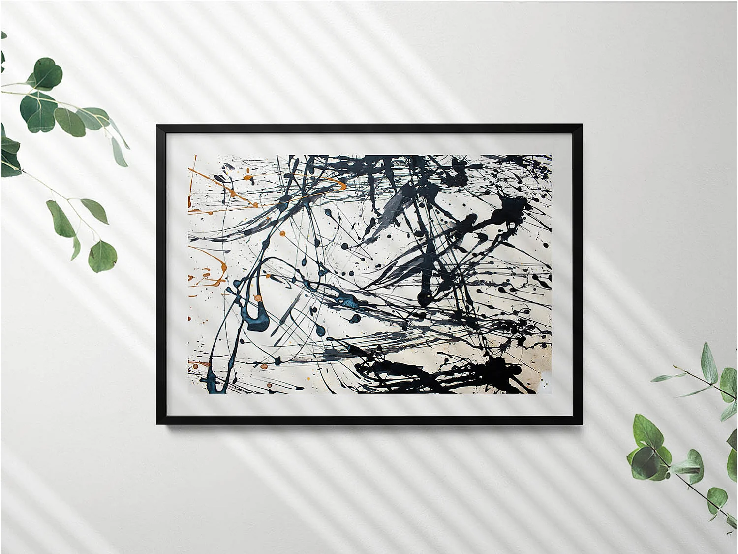 Decoratief schilderij met zwarte lijst, abstracte creatieve kunst 100 x 70 cm – perfect voor de woon- of slaapkamer