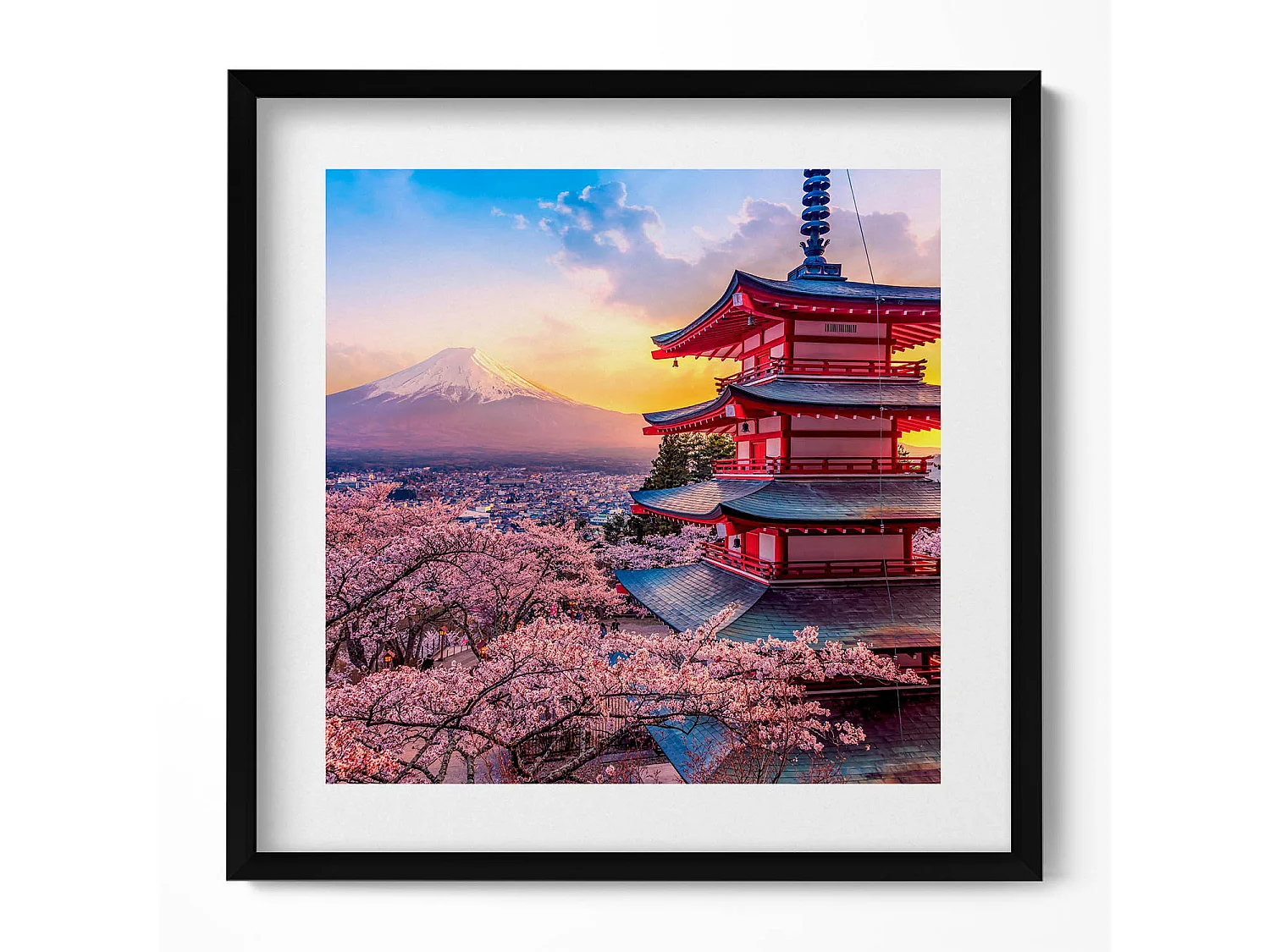 Tableau décoratif avec cadre noir, Plantes minimalistes et soleil bohème 50 x 50 cm – Parfait pour le salon ou la chambre