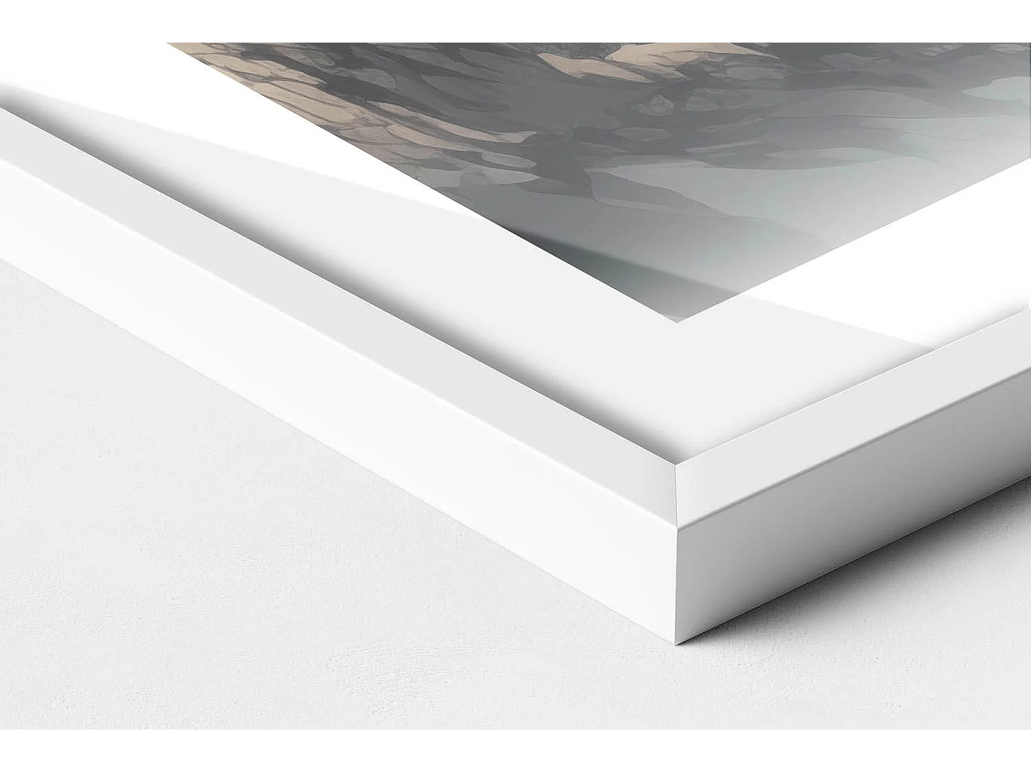 Tableau décoratif avec cadre blanc, Paysage forestier de montagne 100 x 70 cm– Parfait pour le salon ou la chambre