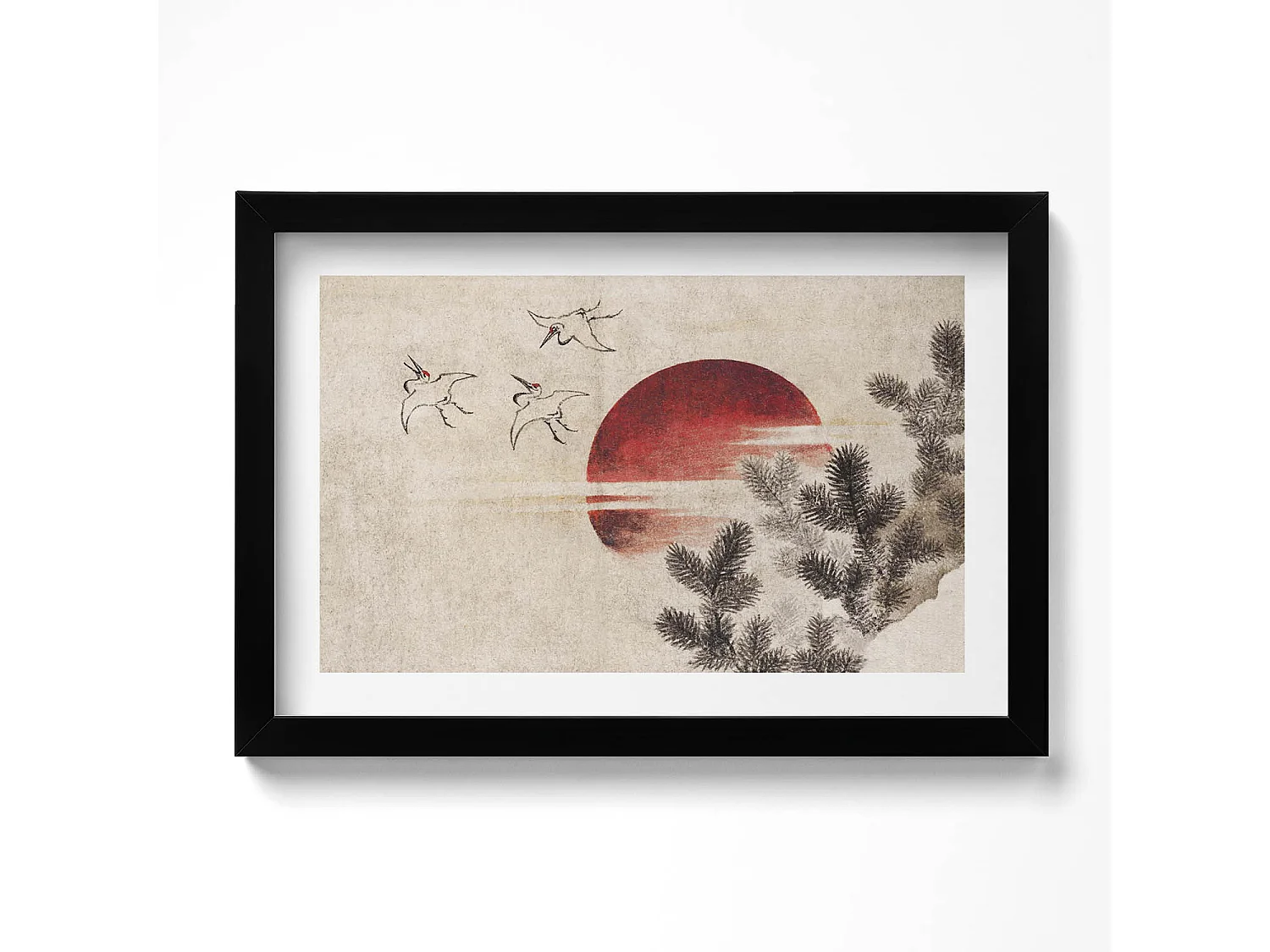 Tableau décoratif avec cadre noir, Art japonais du soleil couchant 30 x 20 cm – Parfait pour le salon ou la chambre