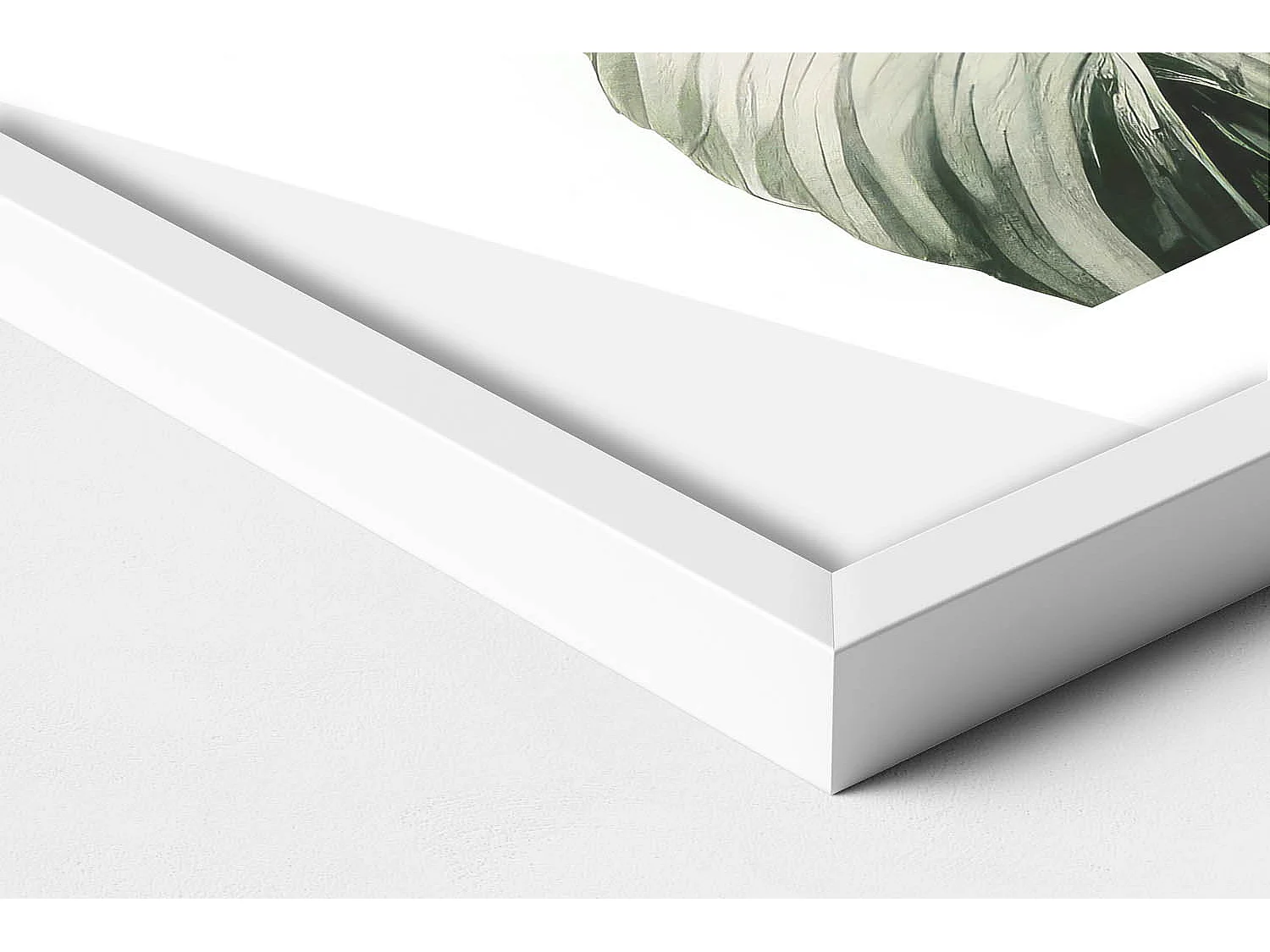 Tableau décoratif avec cadre blanc, Feuilles de monstera peintes 50 x 70 cm– Parfait pour le salon ou la chambre