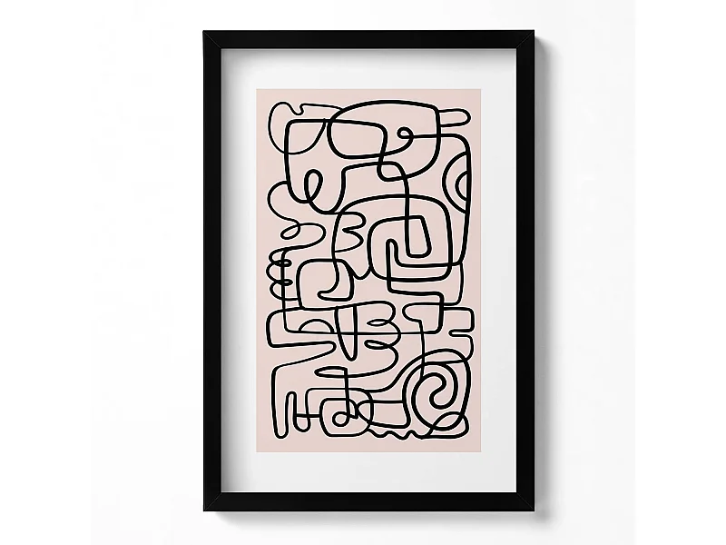 Tableau décoratif avec cadre noir, Formes abstraites d'art 40 x 60 cm– Parfait pour le salon ou la chambre