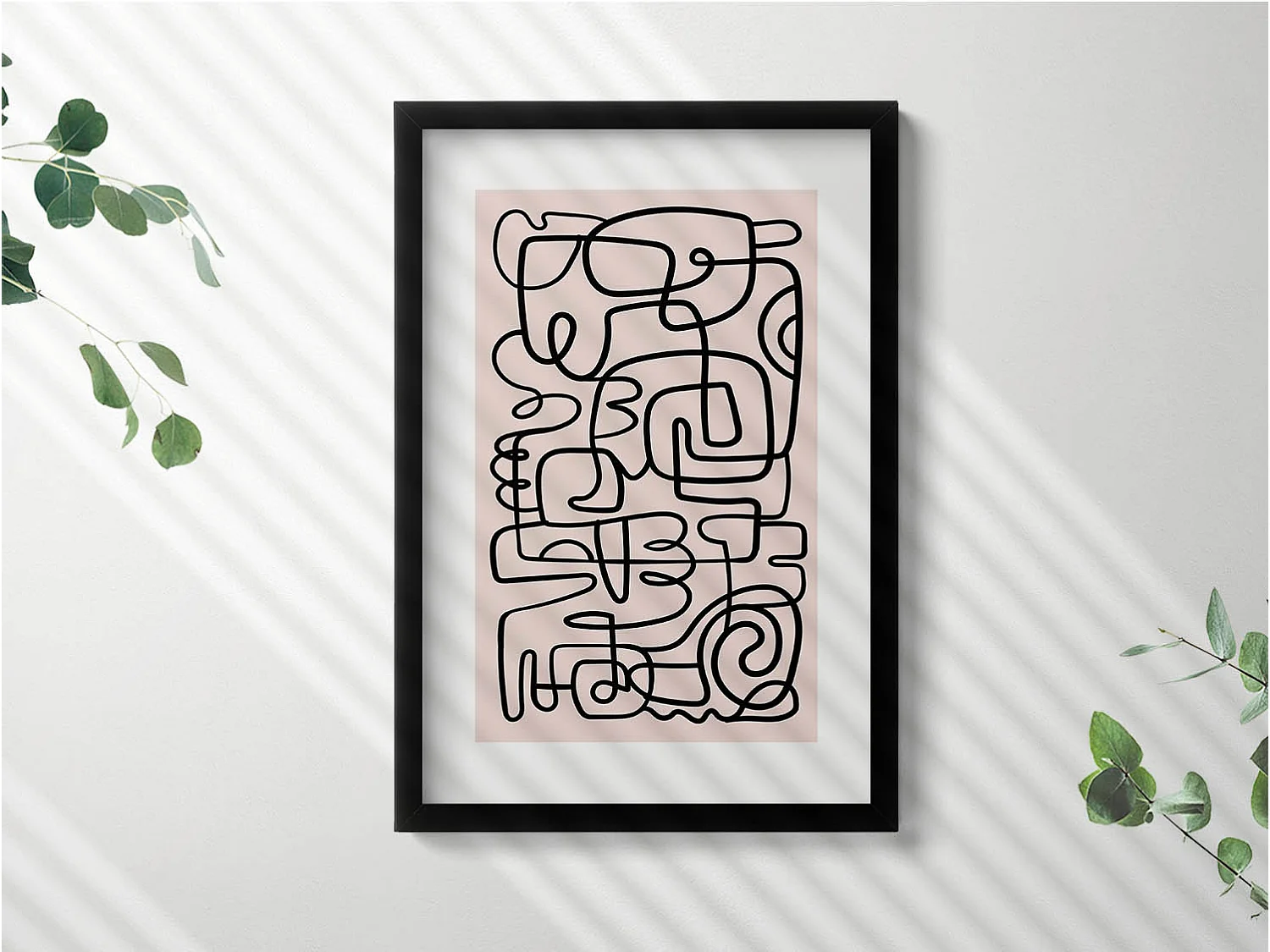 Dekoratives Gemälde mit schwarzem Rahmen, abstrakte Kunstformen 40 x 60 cm – perfekt für das Wohn- oder Schlafzimmer