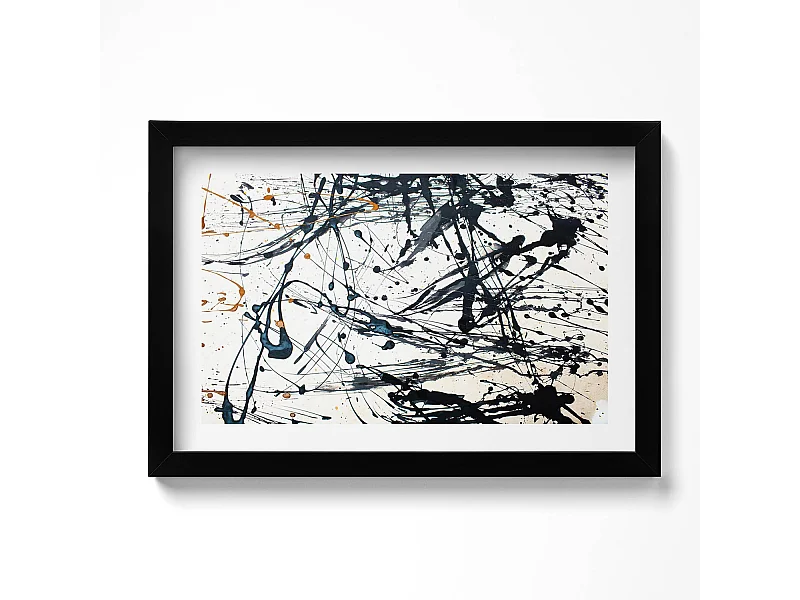 Decoratief schilderij met zwarte lijst, minimalistische abstractie met gouden details 30 x 20 cm - Perfect voor de woon- of slaapkamer