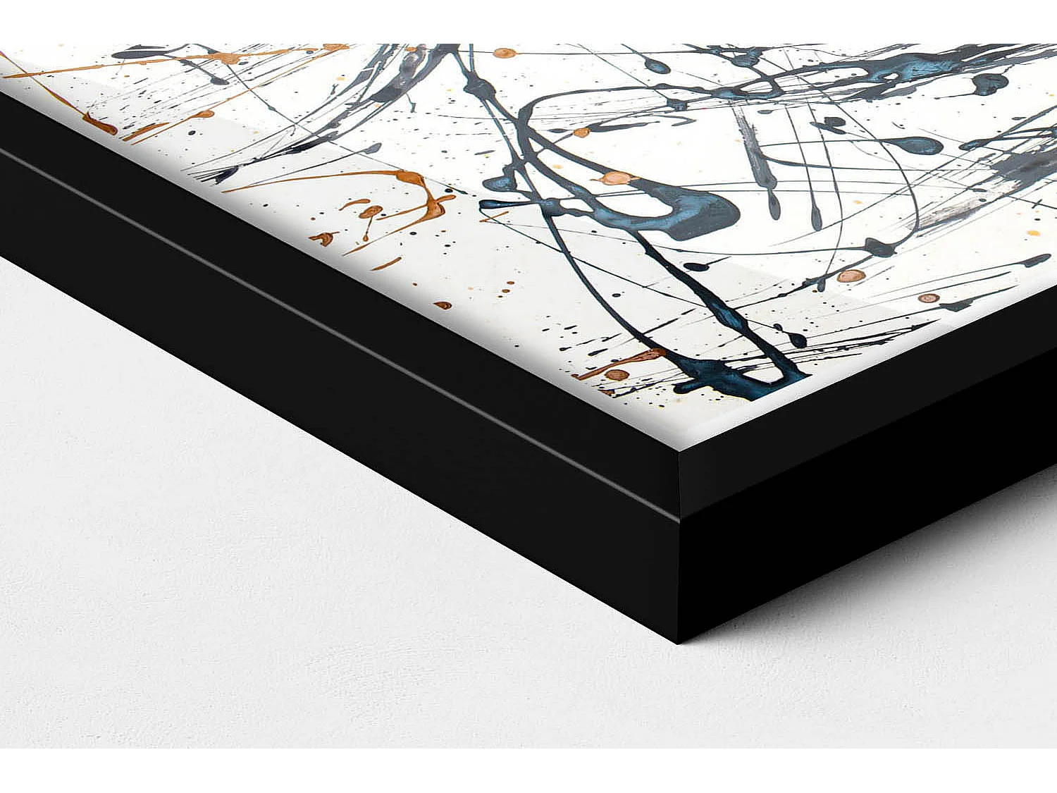 Decoratief schilderij met zwarte lijst, minimalistische abstractie met gouden details 30 x 20 cm - Perfect voor de woon- of slaapkamer