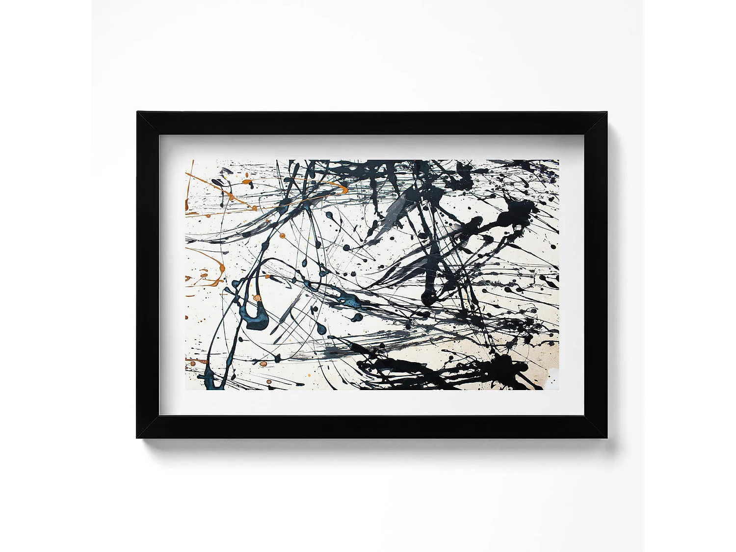 Tableau décoratif avec cadre noir, Abstraction minimaliste avec détails dorés 30 x 20 cm – Parfait pour le salon ou la chambre