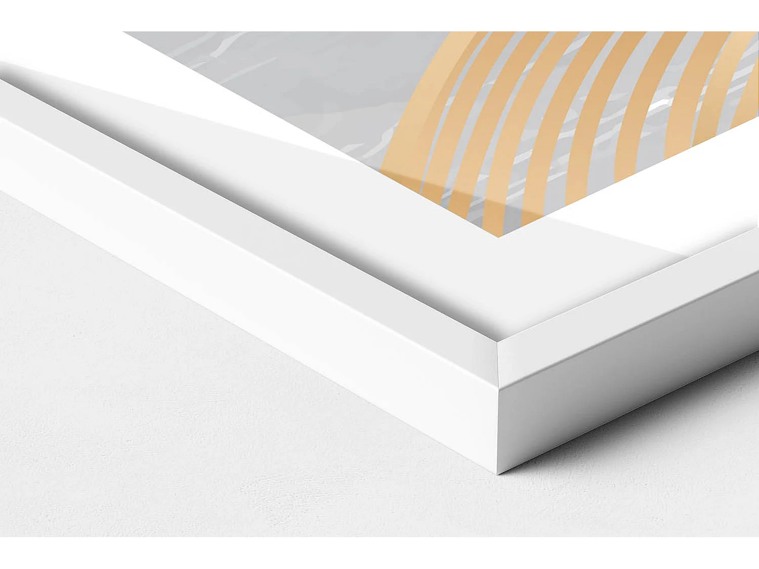 Dekoratives Gemälde mit weißem Rahmen, abstrakte Illustration des Mondes mit Gold 100 x 70 cm – perfekt für das Wohn- oder Schlafzimmer