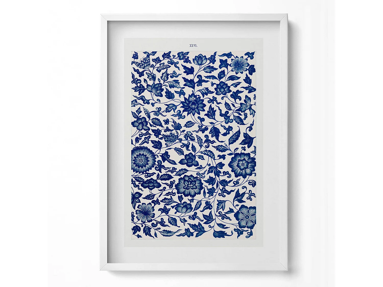 Dekoratives Gemälde mit weißem Rahmen, Vintage-Blumenmuster 50 x 70 cm – Perfekt für das Wohn- oder Schlafzimmer