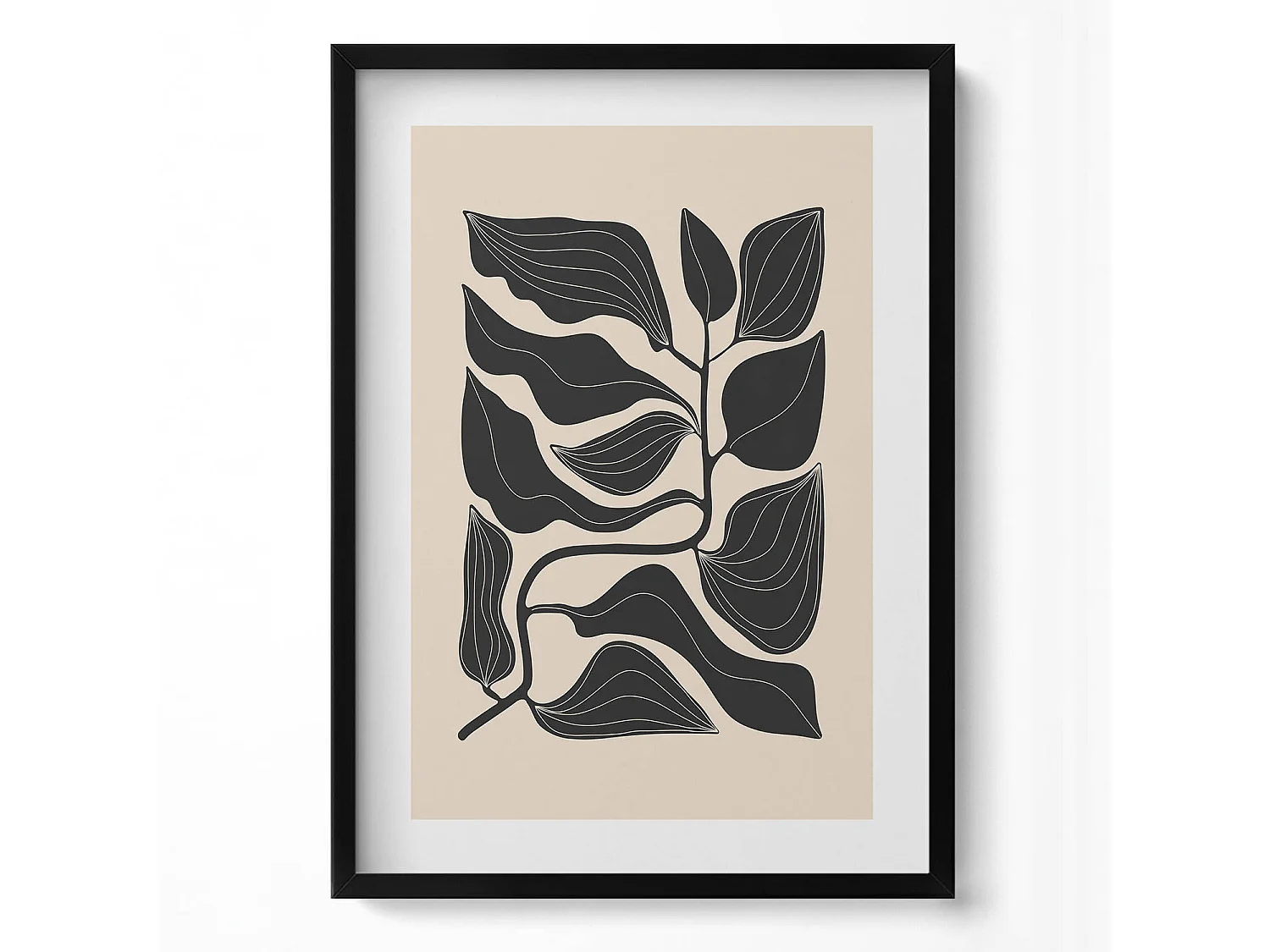 Tableau décoratif avec cadre noir, Plantes minimalistes 50 x 70 cm– Parfait pour le salon ou la chambre