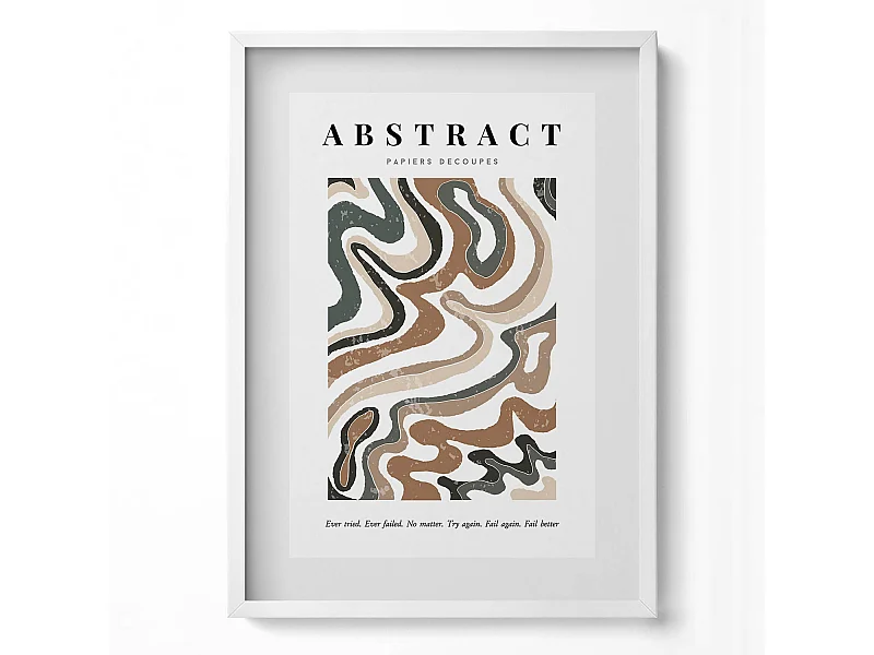 Decoratief schilderij met witte lijst, Lineaire bohemien abstractie 50 x 70 cm – Perfect voor de woon- of slaapkamer