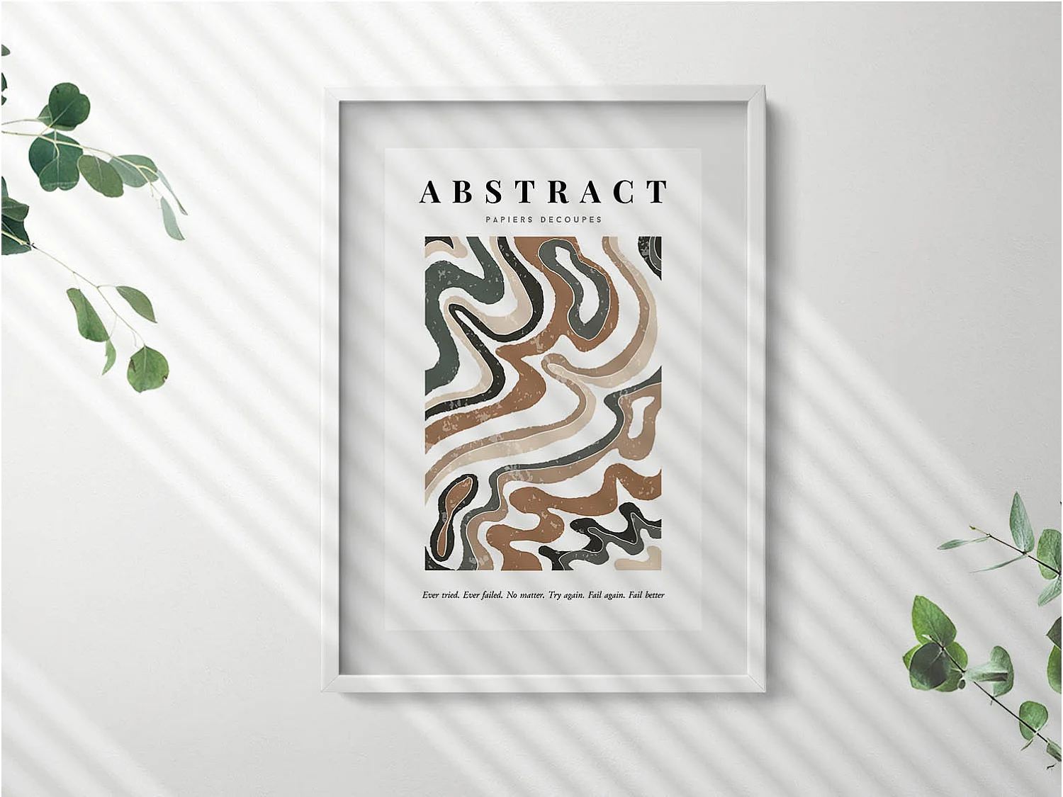 Decoratief schilderij met witte lijst, Lineaire bohemien abstractie 50 x 70 cm – Perfect voor de woon- of slaapkamer