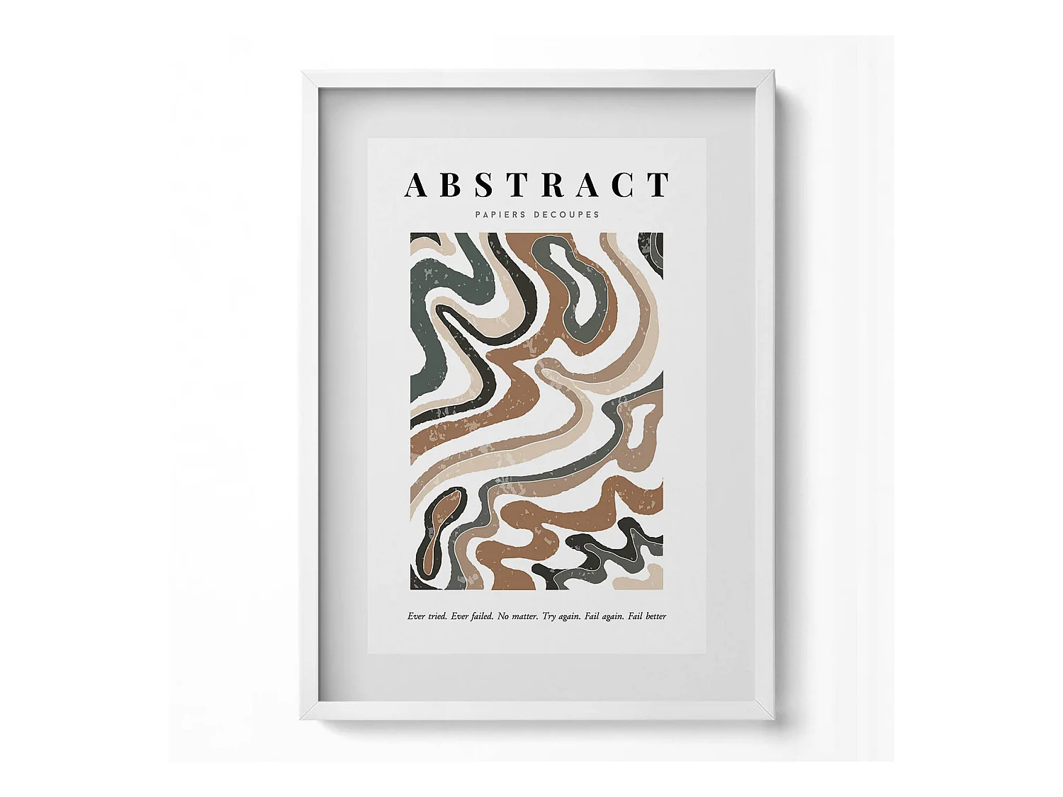 Tableau décoratif avec cadre blanc, Abstraction bohème linéaire 50 x 70 cm– Parfait pour le salon ou la chambre