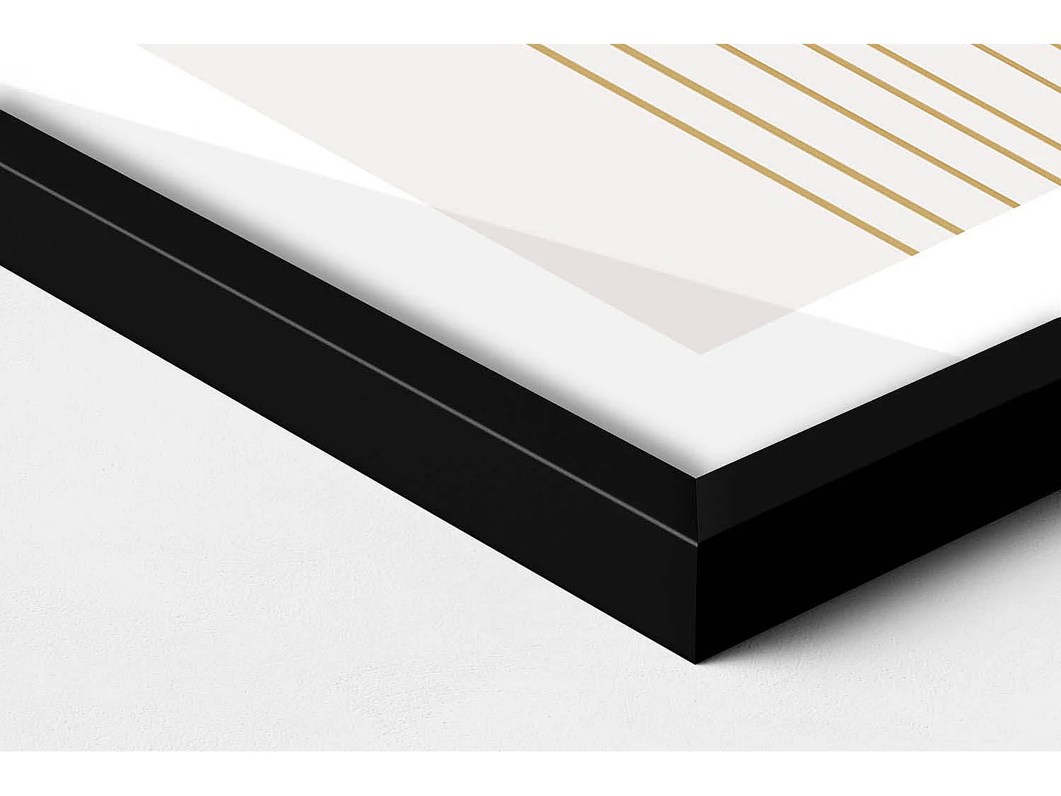 Dekoratives Gemälde mit schwarzem Rahmen, fließende goldene Formen auf beigem Hintergrund, 60 x 80 cm – perfekt für das Wohn- oder Schlafzimmer