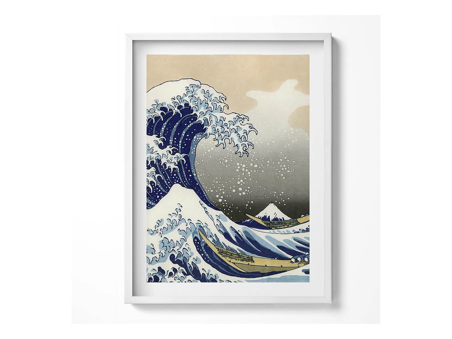 Decoratief schilderij met witte lijst, Big wave in Kanagawa 60 x 80 cm – Perfect voor de woon- of slaapkamer