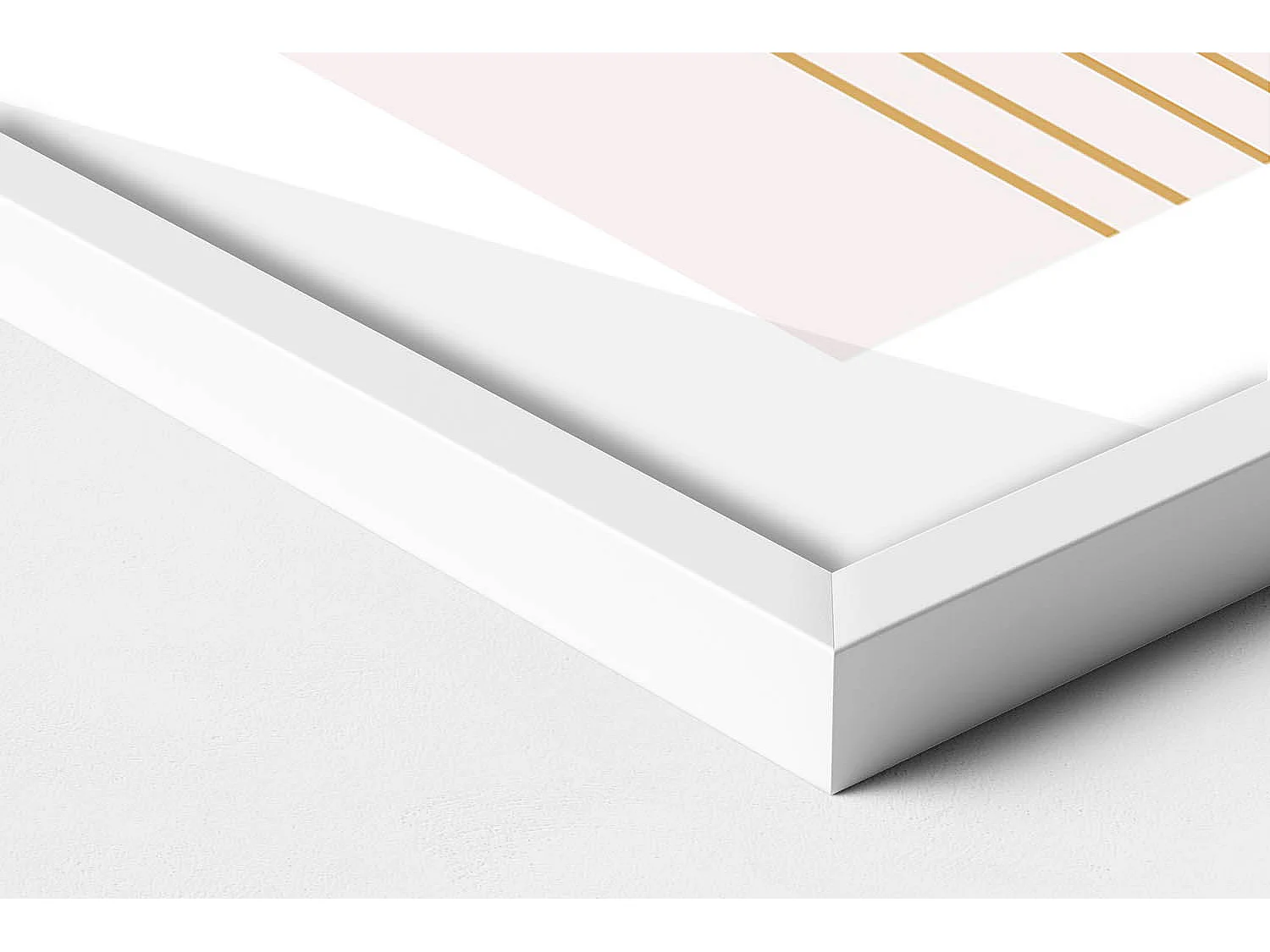 Tableau décoratif avec cadre blanc, Formes dorées fluides sur fond beige 70 x 100 cm– Parfait pour le salon ou la chambre