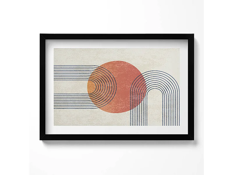 Dekoratives Gemälde mit schwarzem Rahmen, Linien und Kreis moderner Kunst 60 x 40 cm – Perfekt für das Wohn- oder Schlafzimmer