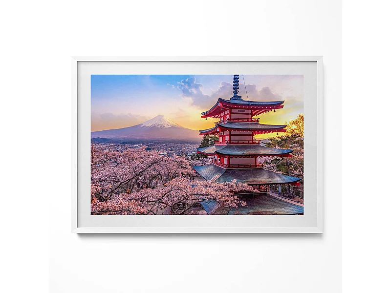 Dekoratives Gemälde mit weißem Rahmen, japanische Konstruktion 100 x 70 cm – perfekt für das Wohn- oder Schlafzimmer