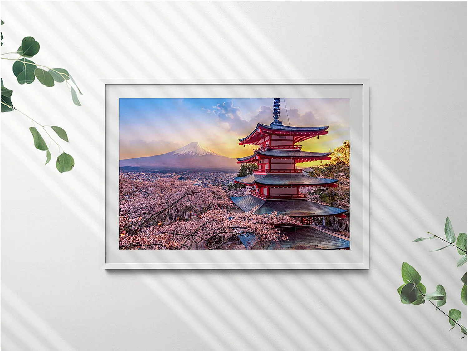 Decoratief schilderij met witte lijst, Japanse constructie 100 x 70 cm – Perfect voor de woon- of slaapkamer