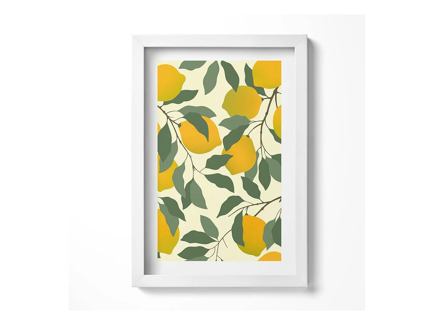 Tableau décoratif avec cadre blanc, Illustration de citrons 20 x 30 cm – Parfait pour le salon ou la chambre