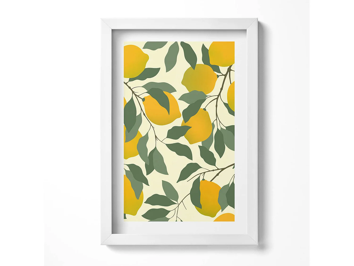 Dekoratives Gemälde mit weißem Rahmen, Illustration von Zitronen 20 x 30 cm – Perfekt für das Wohn- oder Schlafzimmer