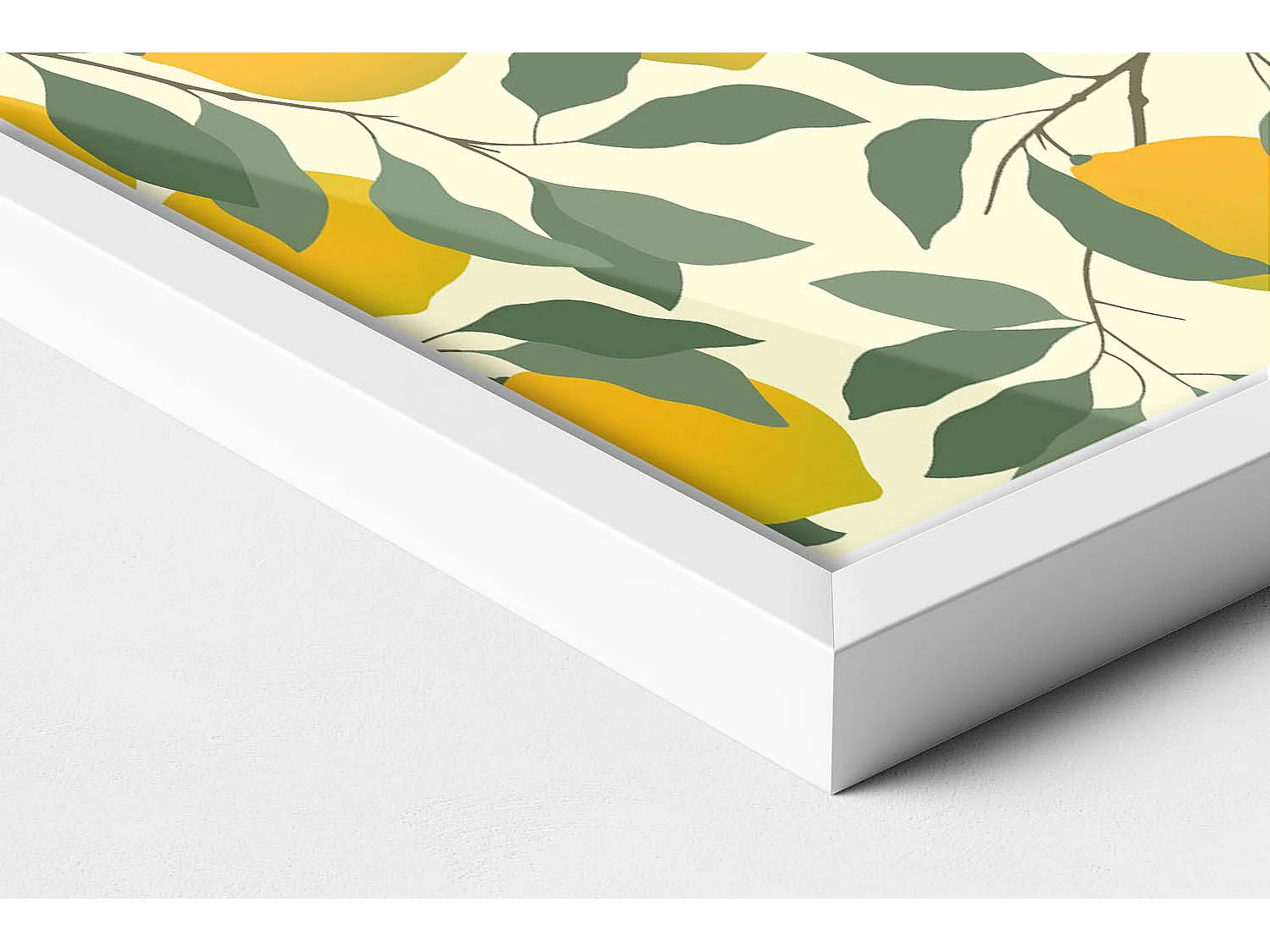 Dekoratives Gemälde mit weißem Rahmen, Illustration von Zitronen 20 x 30 cm – Perfekt für das Wohn- oder Schlafzimmer