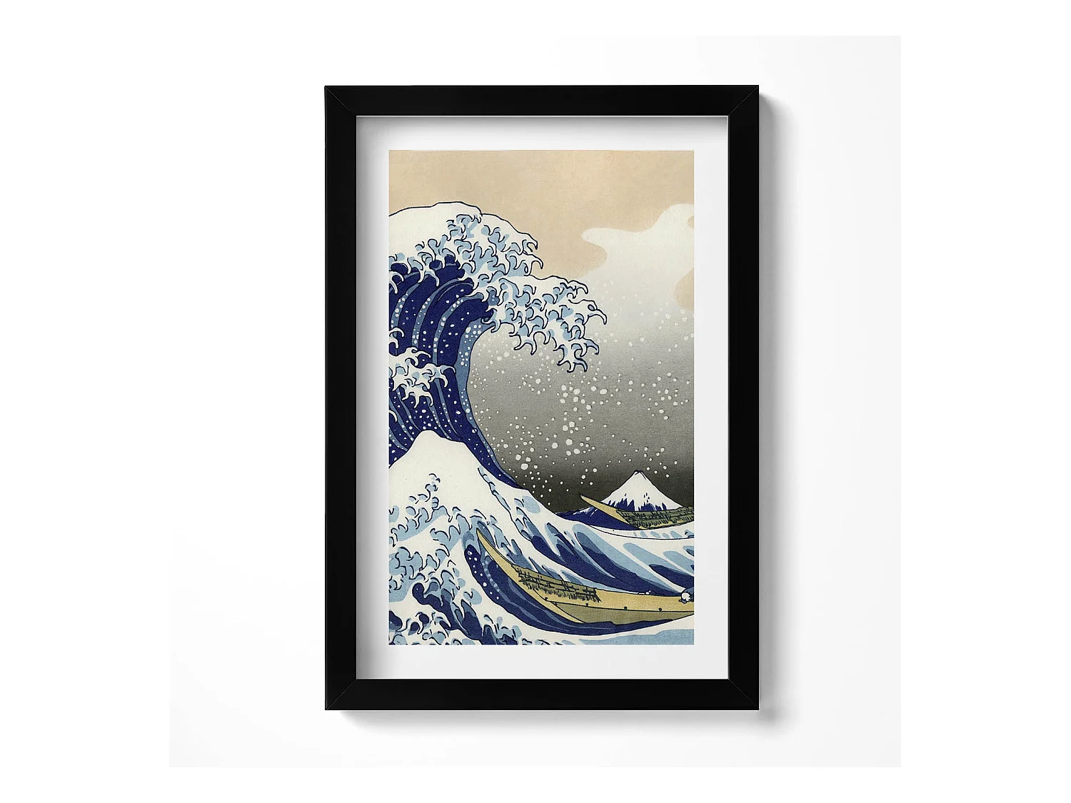Tableau décoratif avec cadre noir, Grosse vague à Kanagawa 20 x 30 cm – Parfait pour le salon ou la chambre