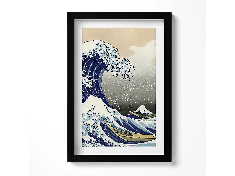 Cuadro decorativo con marco negro, Gran ola en Kanagawa 20 x 30 cm - Perfecto para el salón o el dormitorio