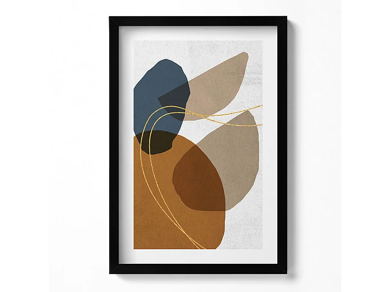 Decoratief schilderij met zwarte lijst, abstracte bohemien compositie 40 x 60 cm – Perfect voor de woon- of slaapkamer