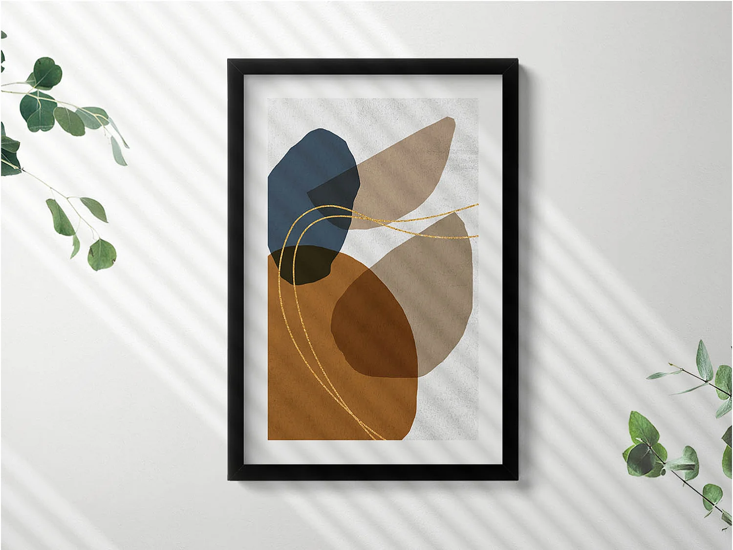 Dekoratives Gemälde mit schwarzem Rahmen, abstrakte böhmische Komposition 40 x 60 cm – perfekt für das Wohn- oder Schlafzimmer