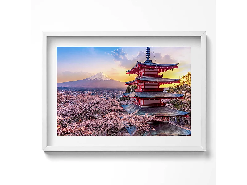 Dekoratives Gemälde mit weißem Rahmen, minimalistische Abstraktion mit goldenen Details 70 x 50 cm – Perfekt für das Wohn- oder Schlafzimmer