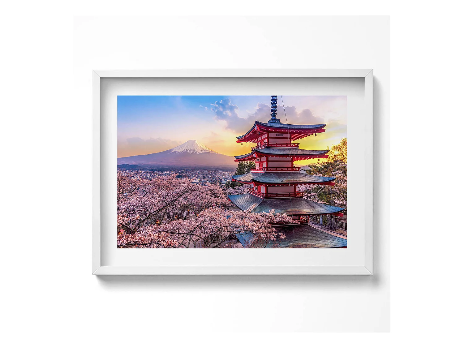 Tableau décoratif avec cadre blanc, Abstraction minimaliste avec détails dorés 70 x 50 cm– Parfait pour le salon ou la chambre