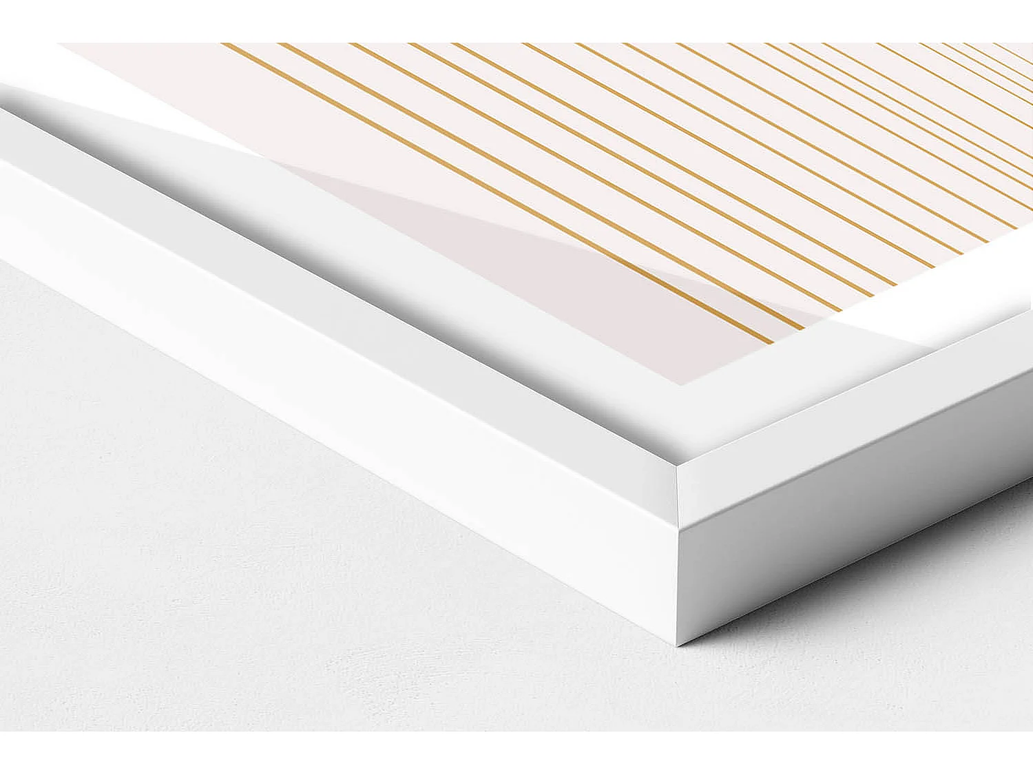 Dekoratives Gemälde mit weißem Rahmen, fließende goldene Formen auf beigem Hintergrund, 40 x 60 cm – perfekt für das Wohn- oder Schlafzimmer