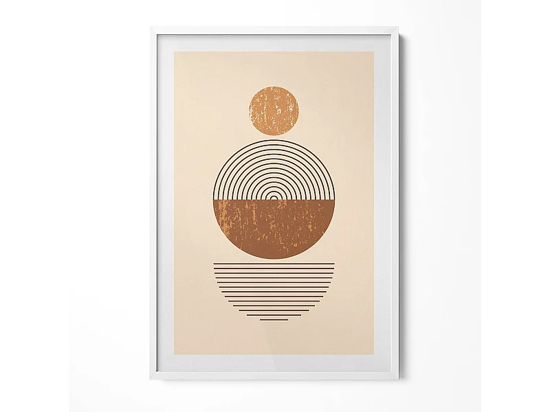 Dekoratives Gemälde mit weißem Rahmen, geometrische Kunst im Bohème-Stil 70 x 100 cm – perfekt für das Wohn- oder Schlafzimmer