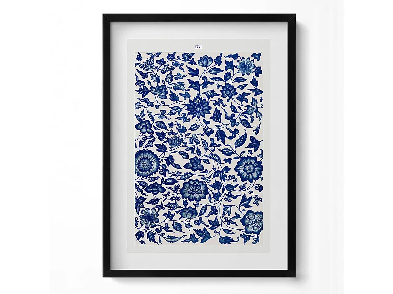 Dekoratives Gemälde mit schwarzem Rahmen, Vintage-Blumenmuster 50 x 70 cm – Perfekt für das Wohn- oder Schlafzimmer