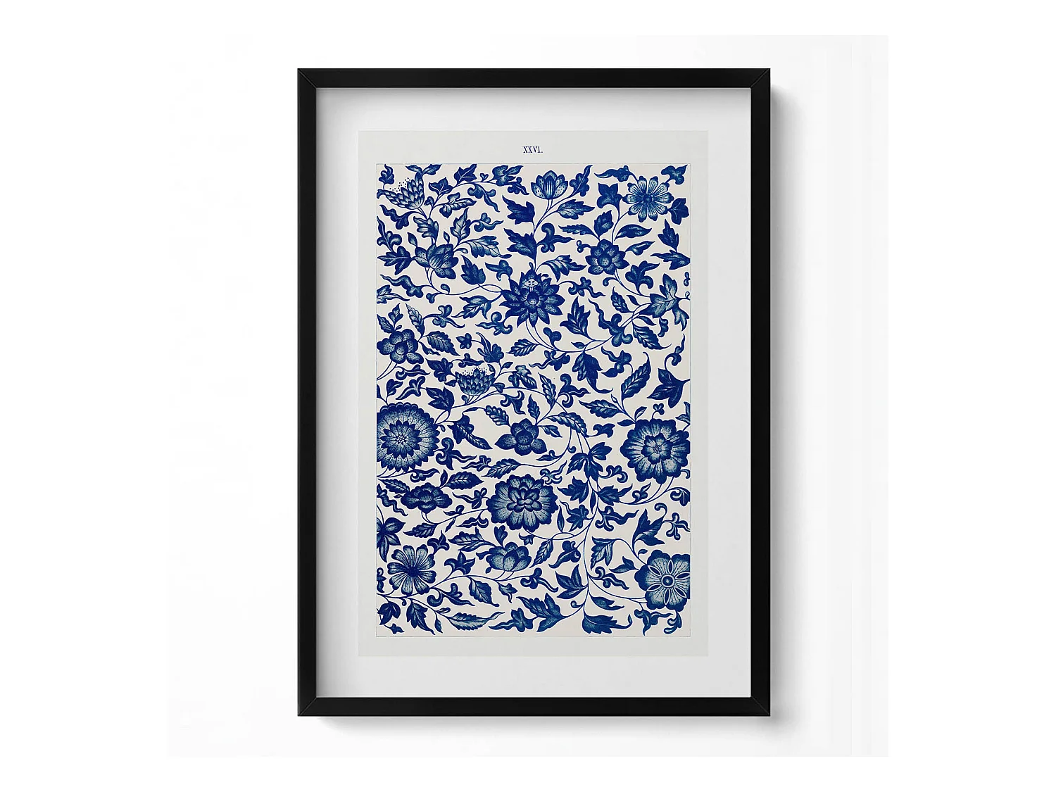 Tableau décoratif avec cadre noir, Motif floral vintage 50 x 70 cm– Parfait pour le salon ou la chambre