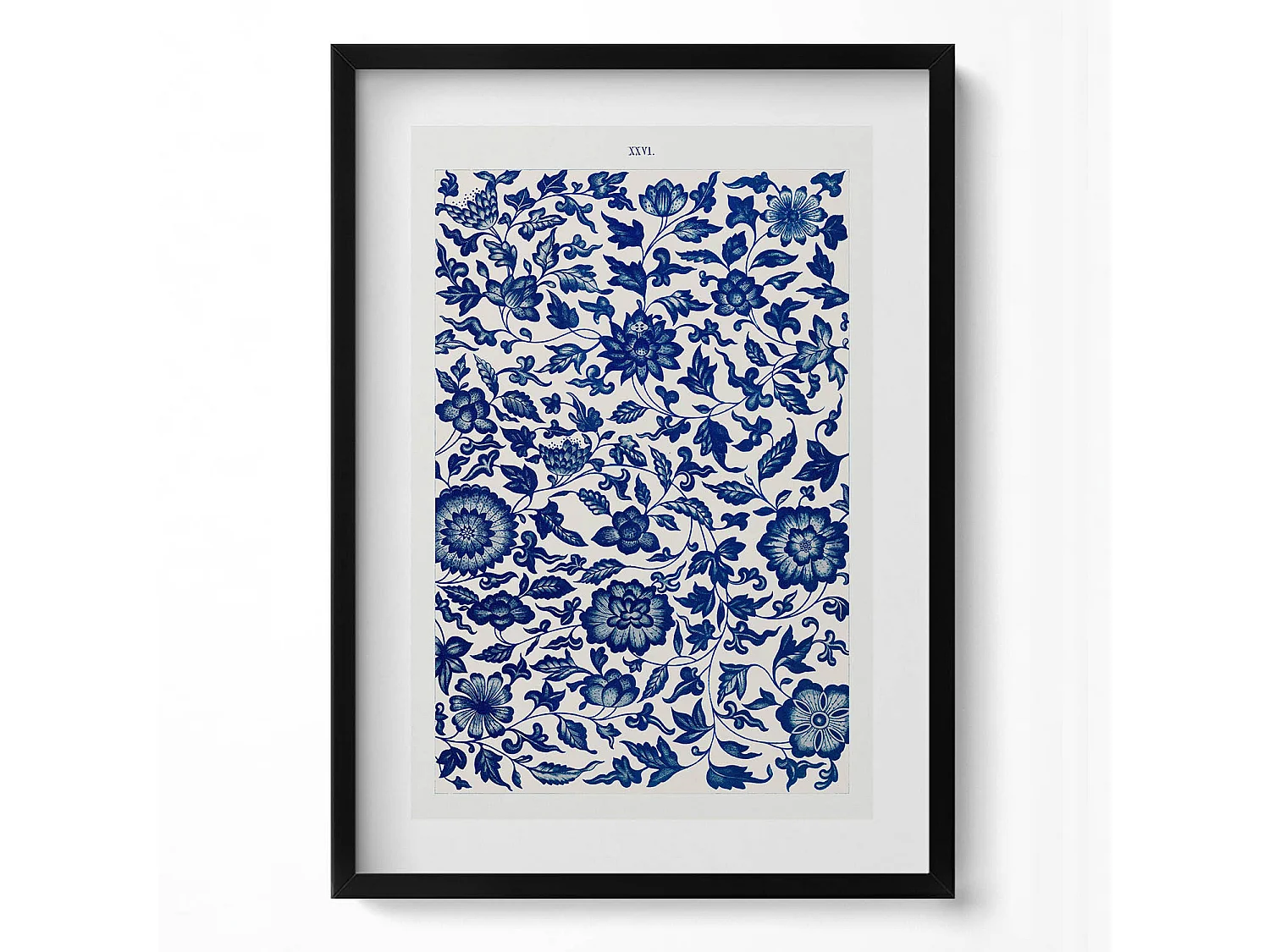 Dekoratives Gemälde mit schwarzem Rahmen, Vintage-Blumenmuster 50 x 70 cm – Perfekt für das Wohn- oder Schlafzimmer