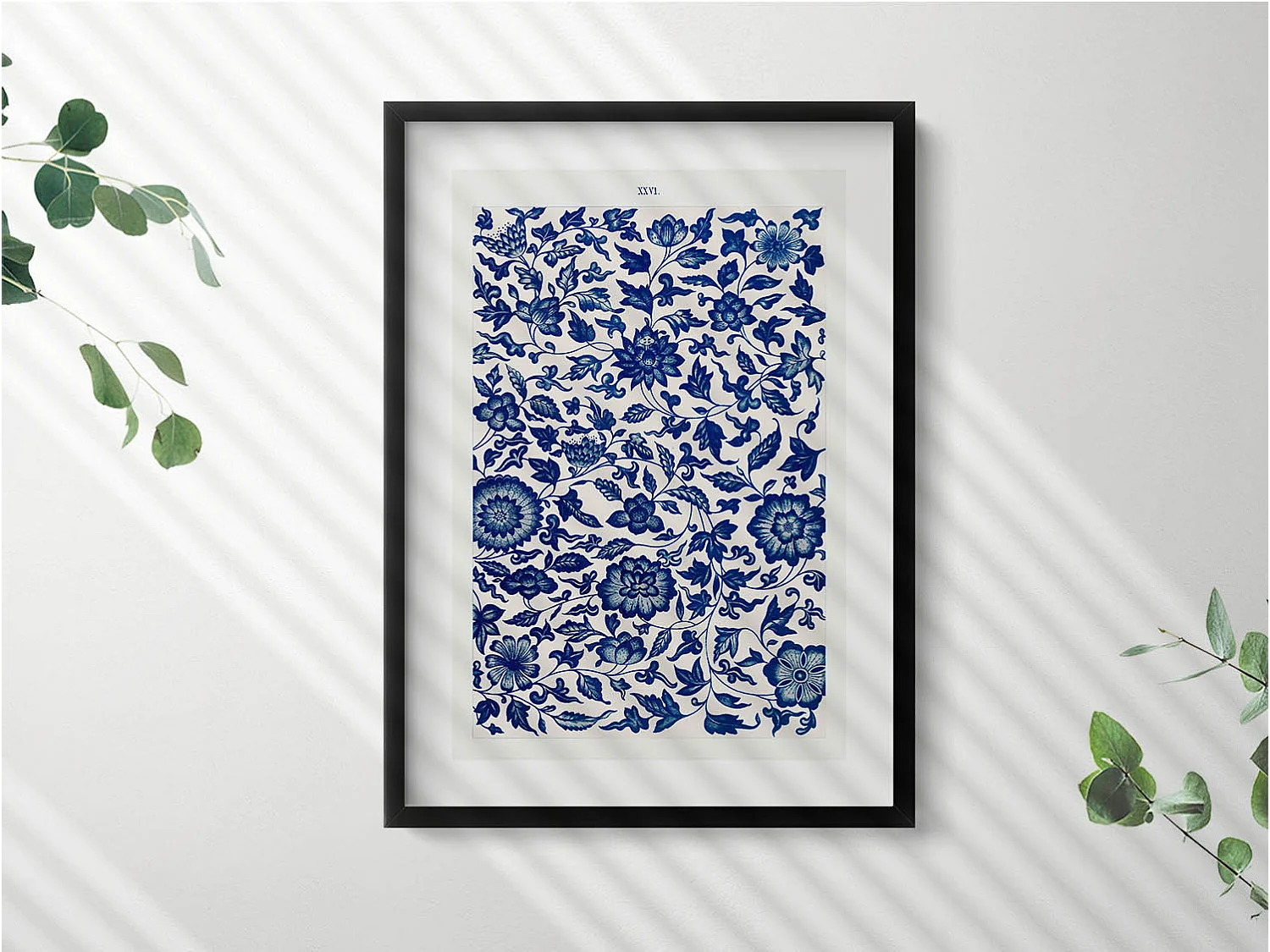 Dekoratives Gemälde mit schwarzem Rahmen, Vintage-Blumenmuster 50 x 70 cm – Perfekt für das Wohn- oder Schlafzimmer