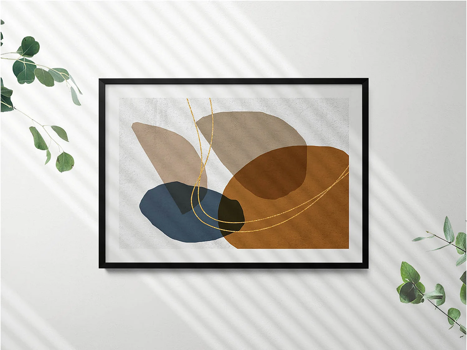 Dekoratives Gemälde mit schwarzem Rahmen, abstrakte böhmische Komposition 100 x 70 cm – perfekt für das Wohn- oder Schlafzimmer