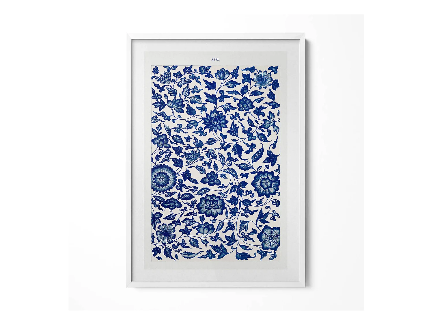 Tableau décoratif avec cadre blanc, Motif floral vintage 70 x 100 cm– Parfait pour le salon ou la chambre