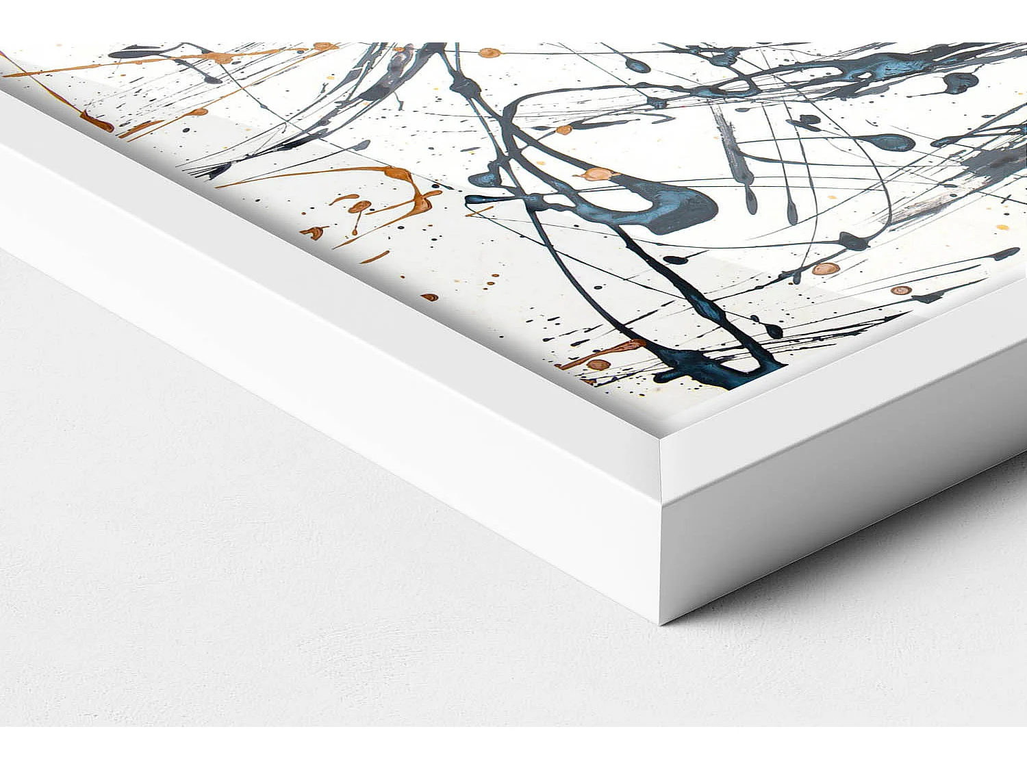 Decoratief schilderij met witte lijst, minimalistische abstractie met gouden details 30 x 20 cm - Perfect voor de woon- of slaapkamer